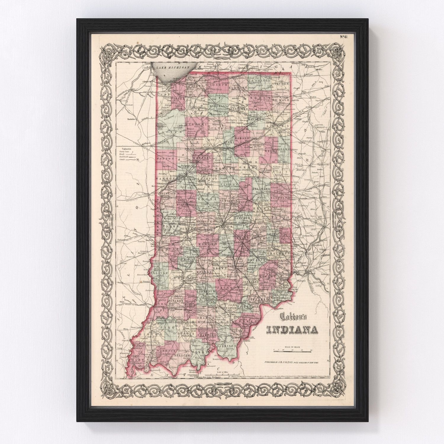 Vintage map of Indiana, 1861