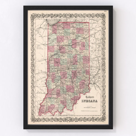 Vintage map of Indiana, 1861