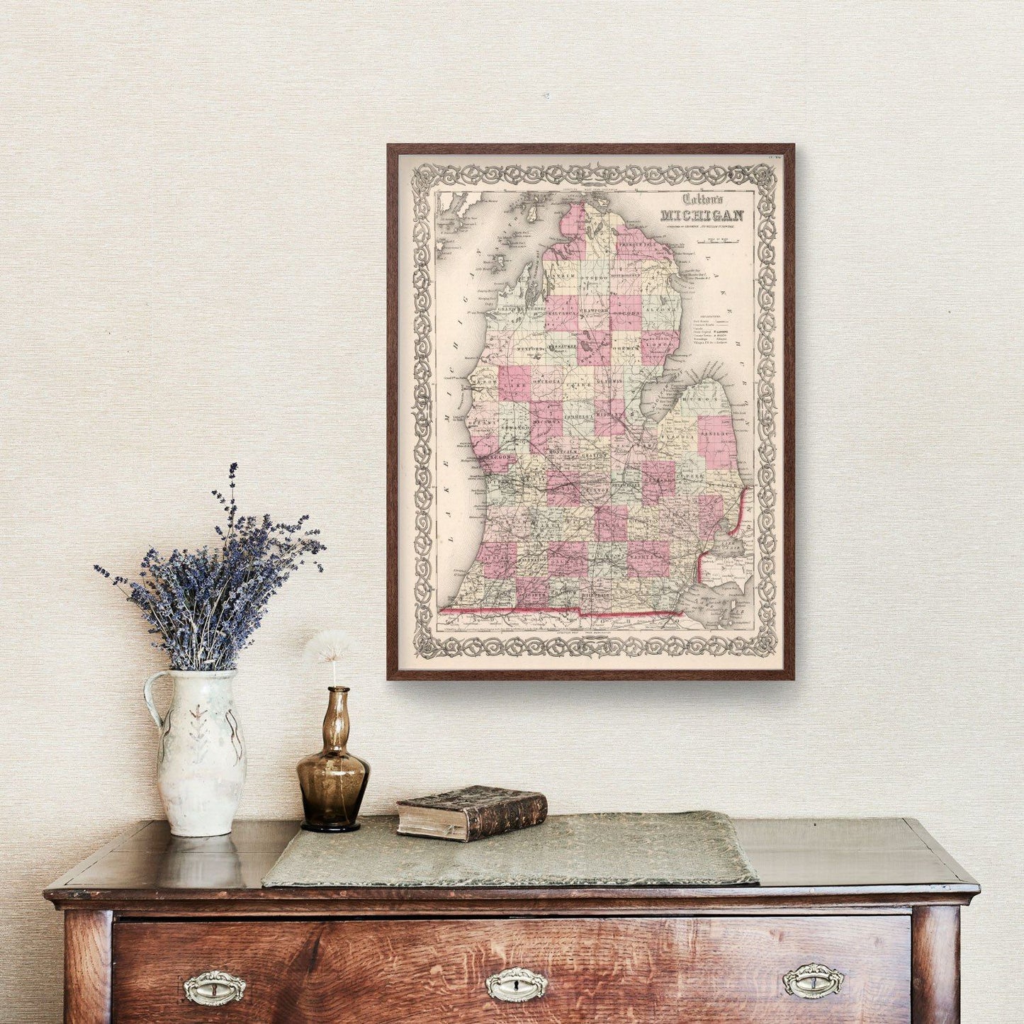 Vintage Map of Michigan, 1861