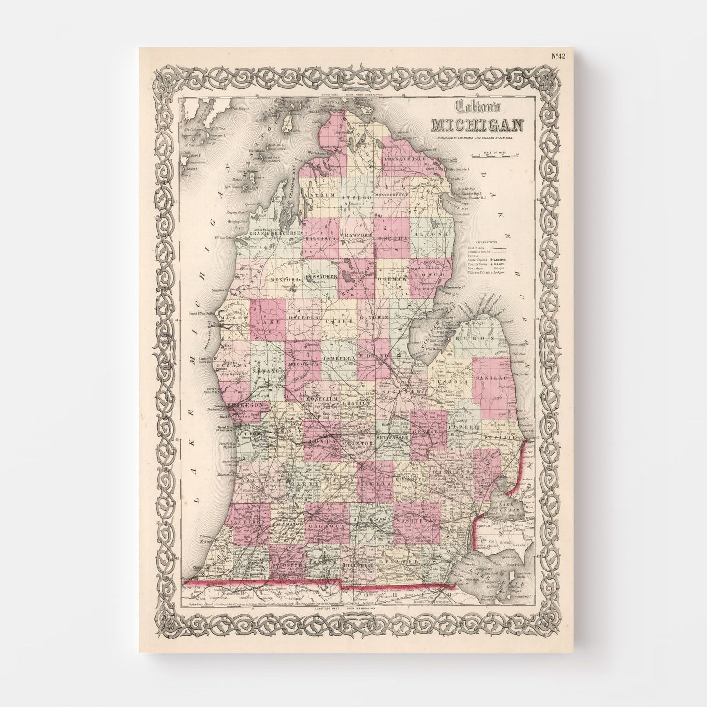 Vintage Map of Michigan, 1861