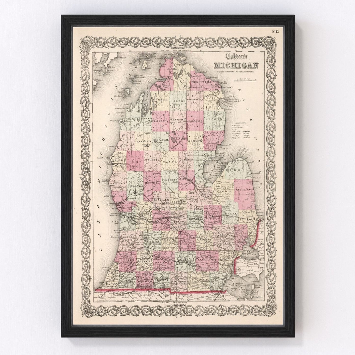 vintage map of Michigan, 1861