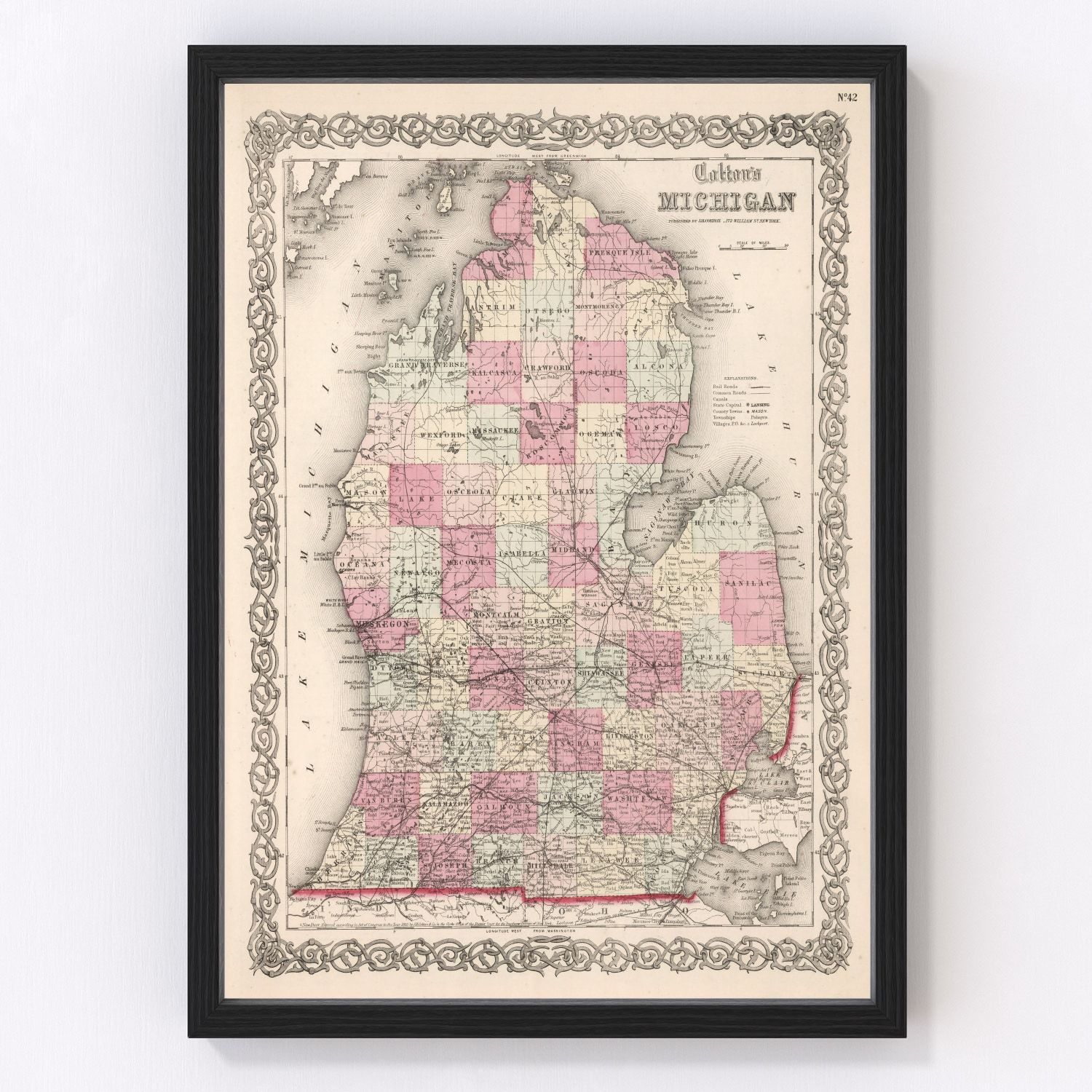 vintage map of Michigan, 1861