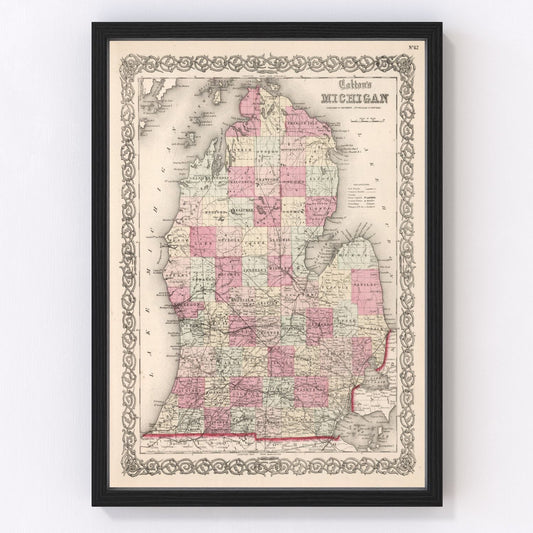 vintage map of Michigan, 1861