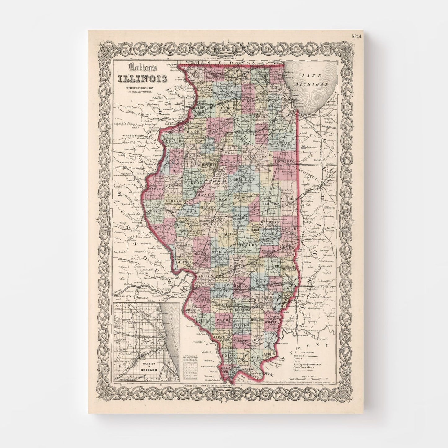 Vintage Map of Illinois, 1861