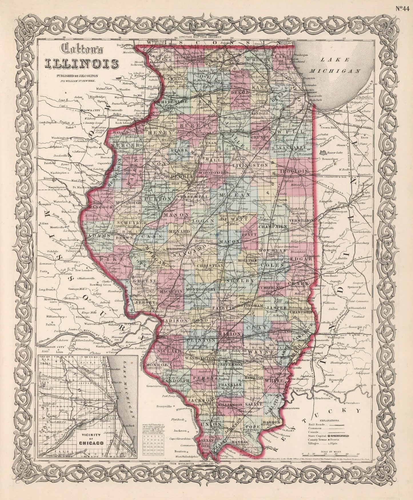 Vintage Map of Illinois, 1861
