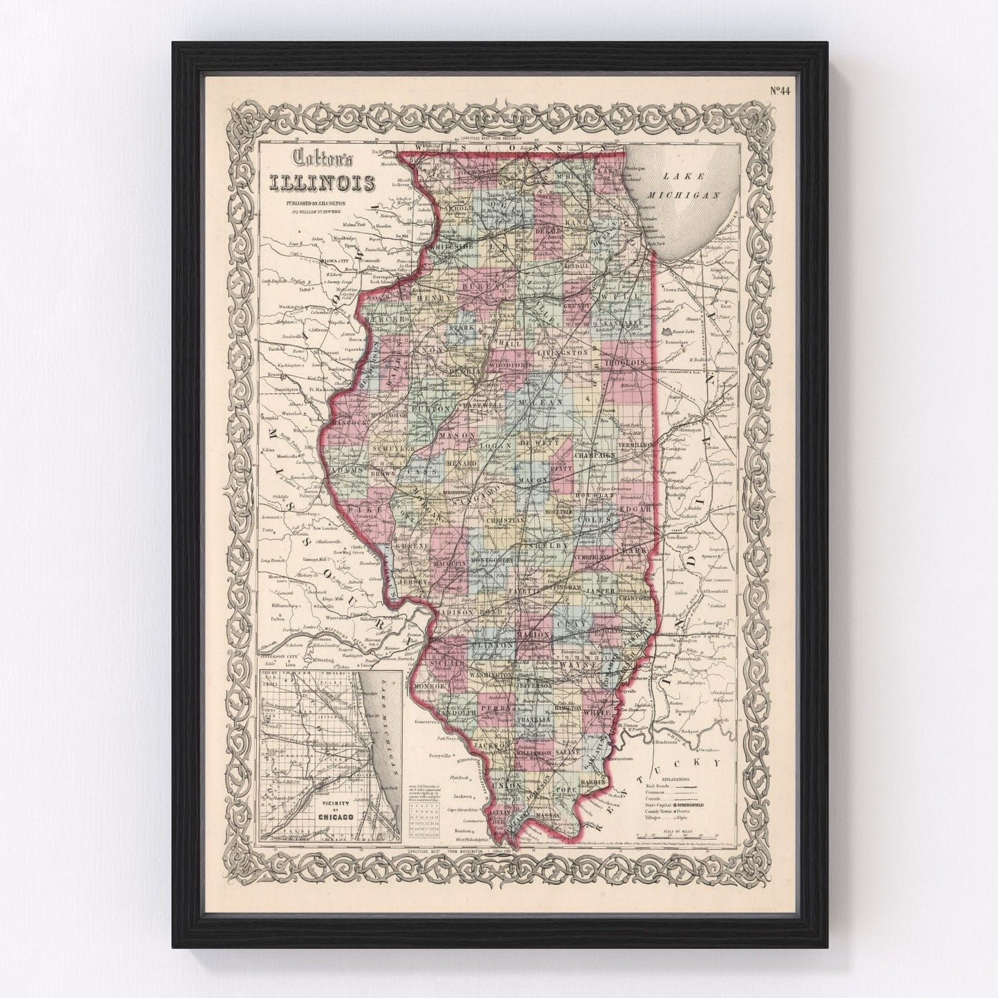 Vintage map of Illinois, 1861
