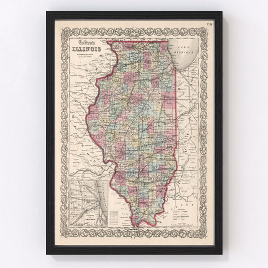 Vintage map of Illinois, 1861