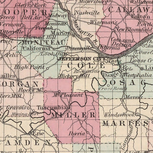 Vintage Map of Missouri, 1861