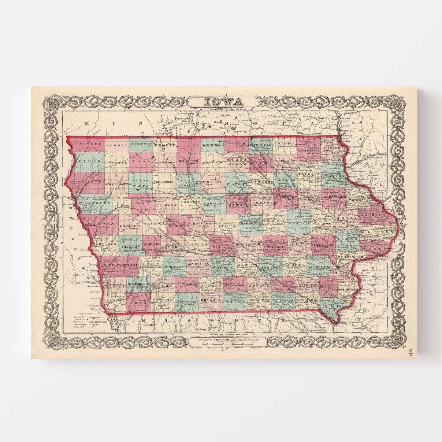 Vintage Map of Iowa, 1861