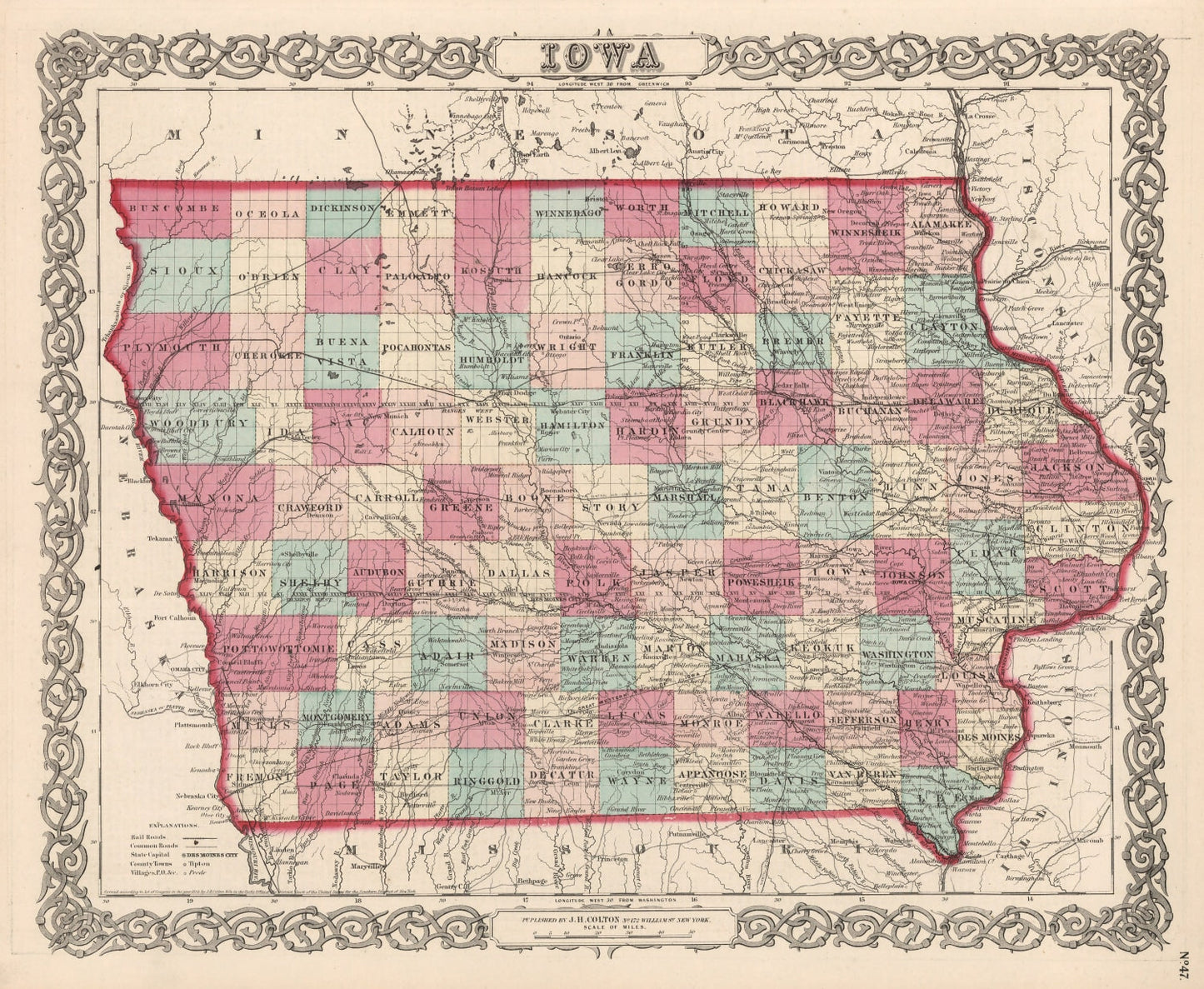 Vintage Map of Iowa, 1861