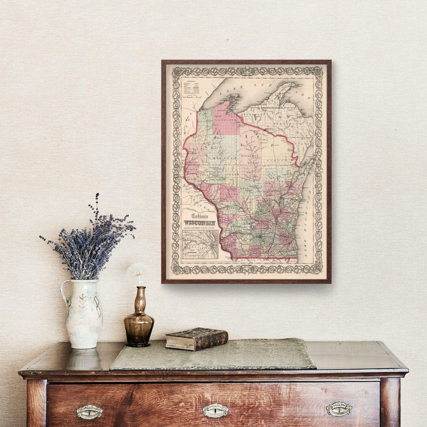 Vintage Map of Wisconsin, 1861