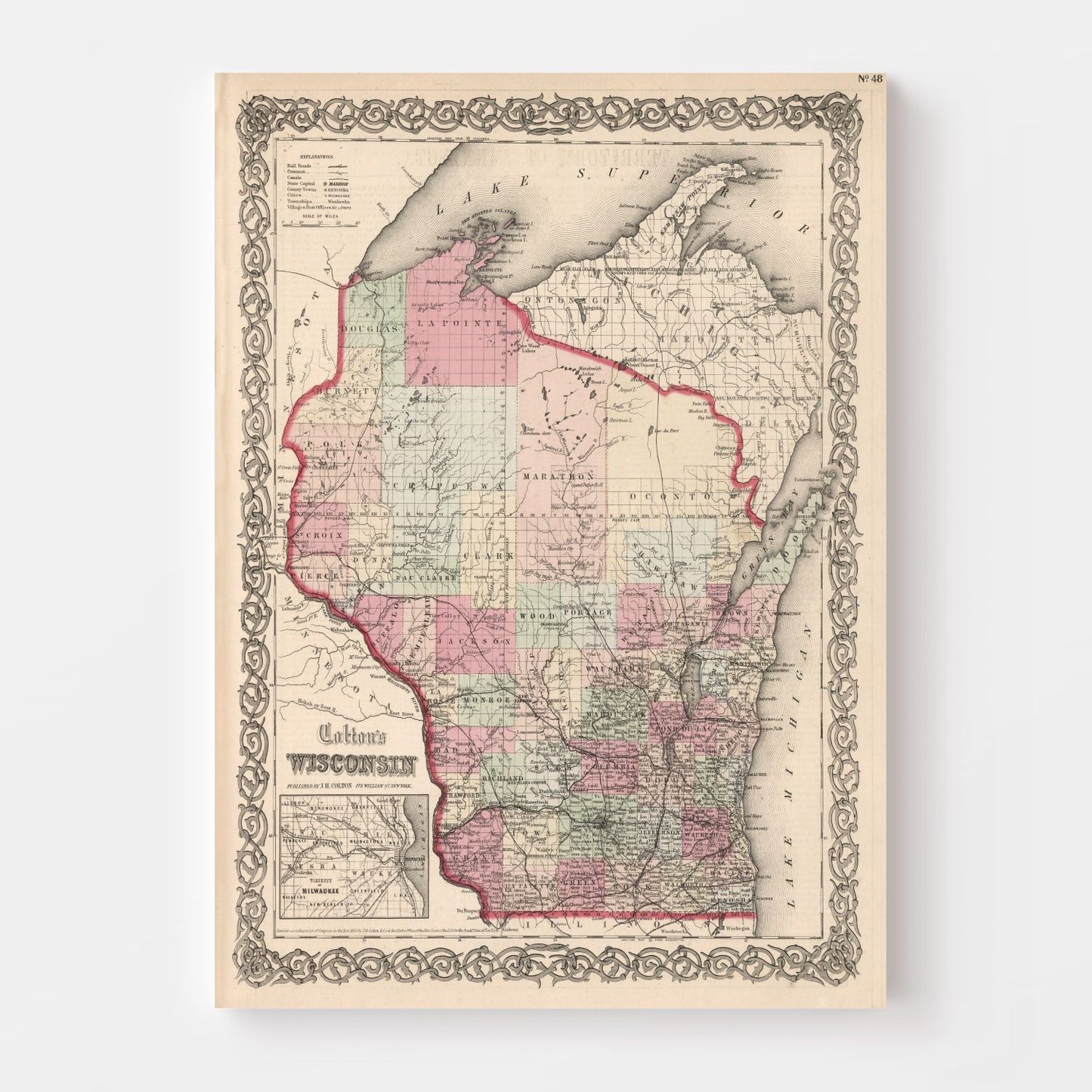 Vintage Map of Wisconsin, 1861