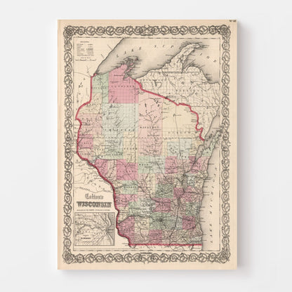 Vintage Map of Wisconsin, 1861