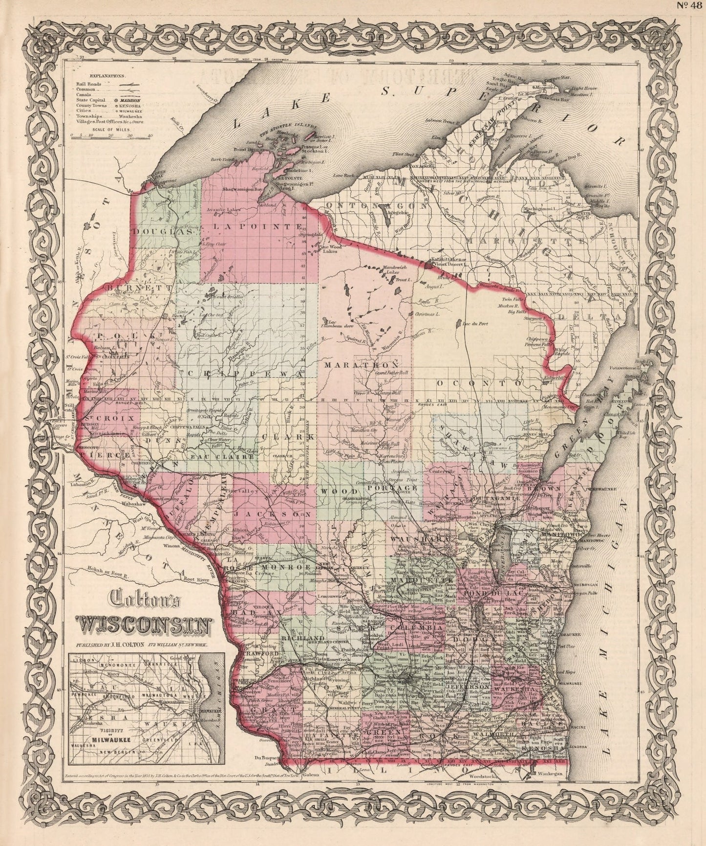 Vintage Map of Wisconsin, 1861