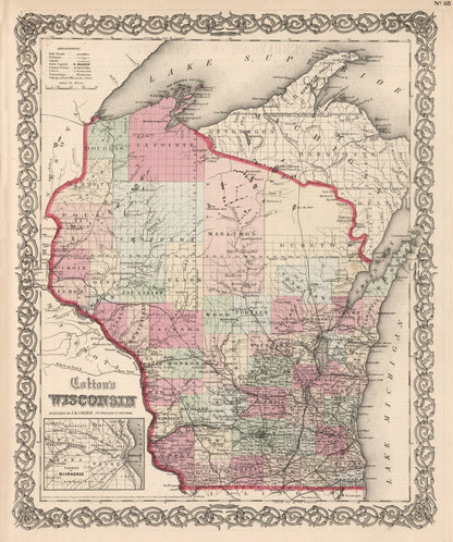 Vintage Map of Wisconsin, 1861