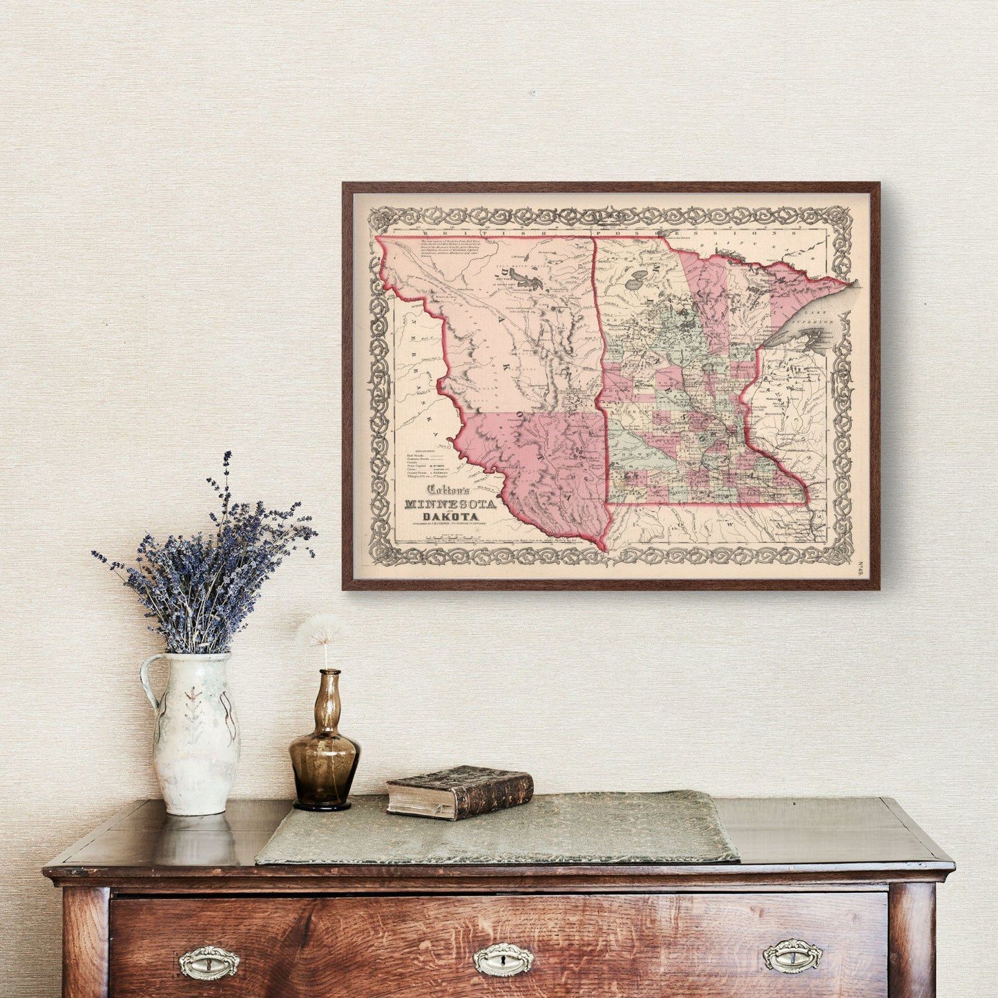 Vintage Map of Minnesota and Dakota, 1861