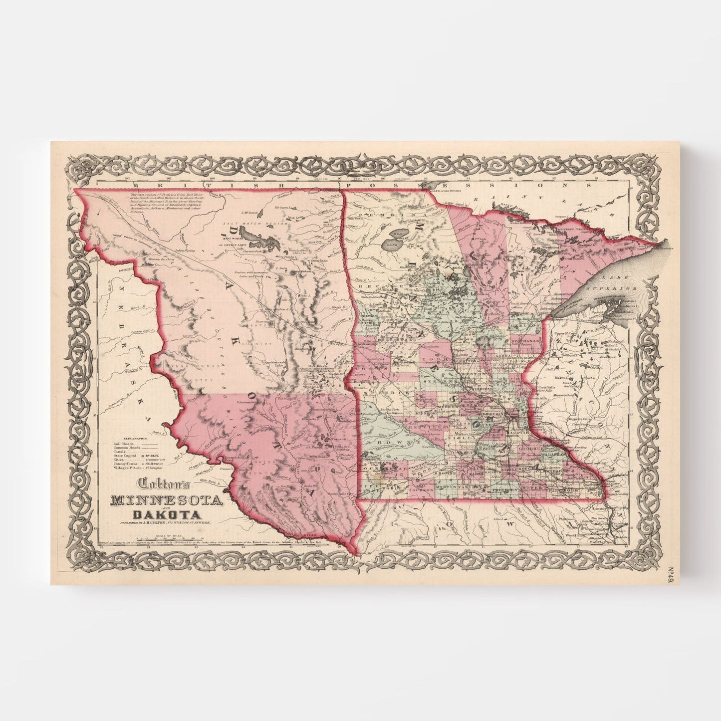 Vintage Map of Minnesota and Dakota, 1861
