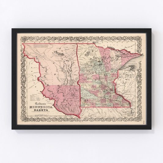 vintage map of Minnesota and Dakota, 1861