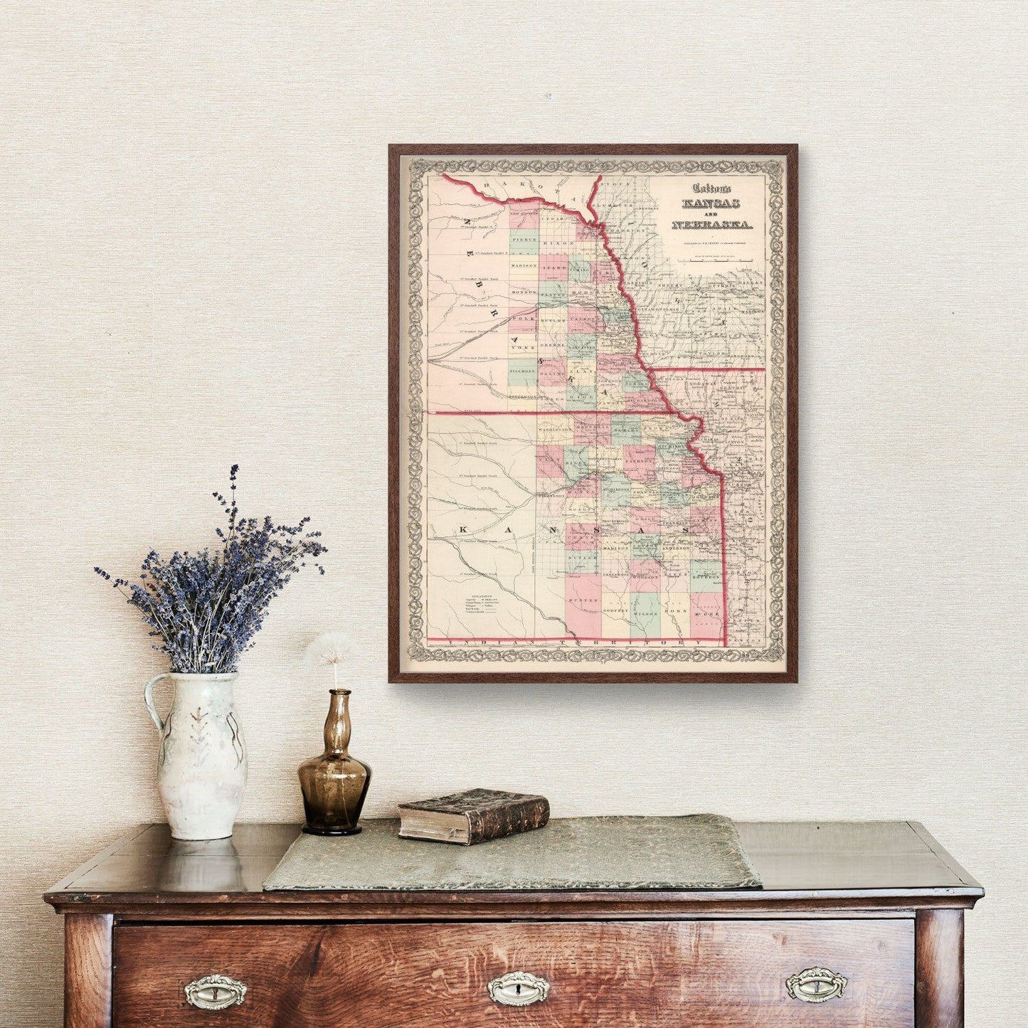 Vintage Map of Kansas and Nebraska, 1861