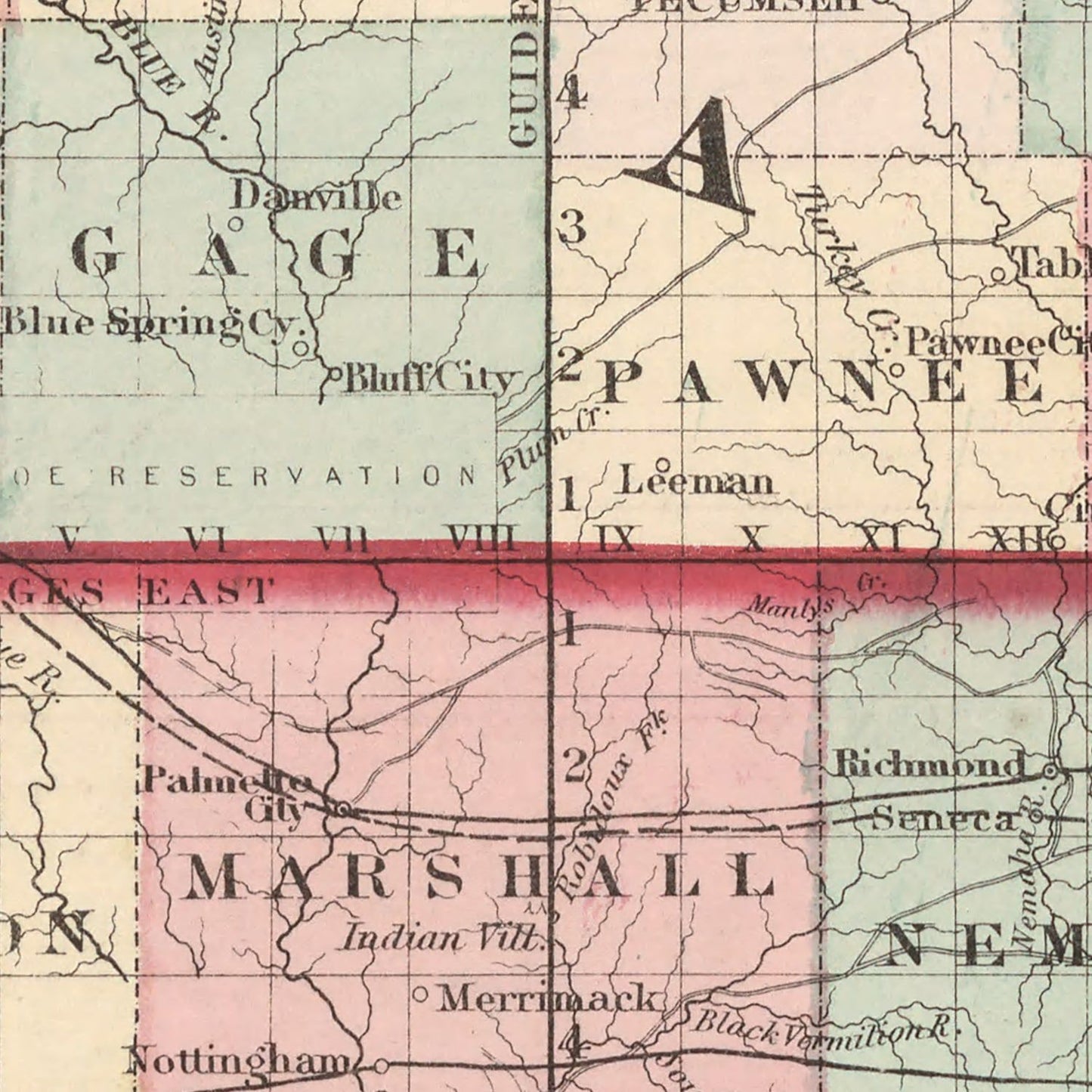 Vintage Map of Kansas and Nebraska, 1861