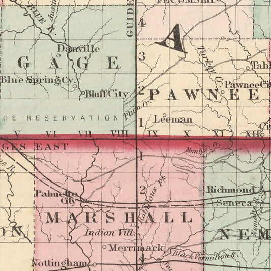 Vintage Map of Kansas and Nebraska, 1861