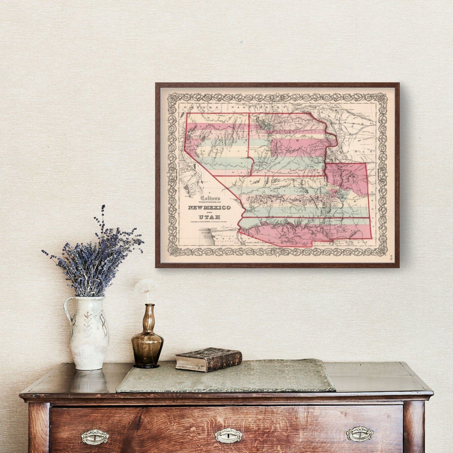 Vintage Map of New Mexico and Utah, 1861
