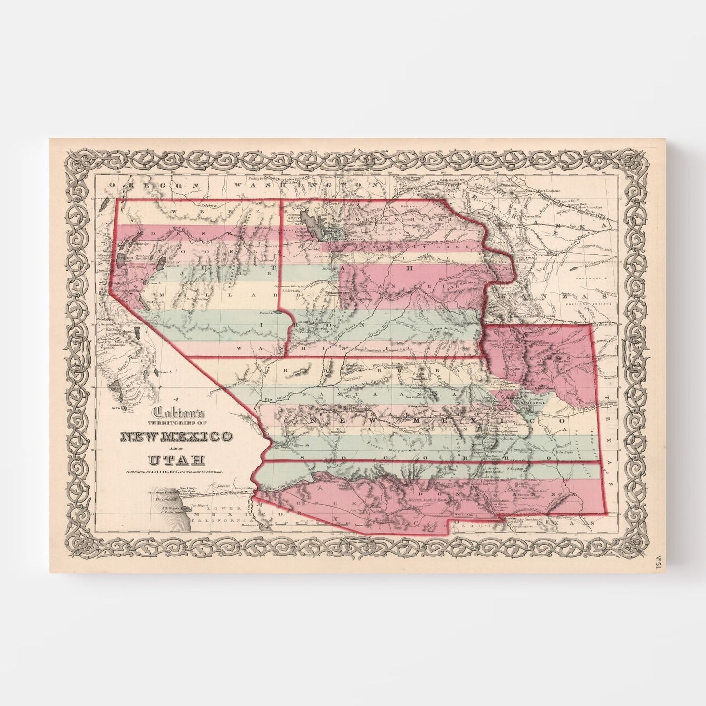 Vintage Map of New Mexico and Utah, 1861