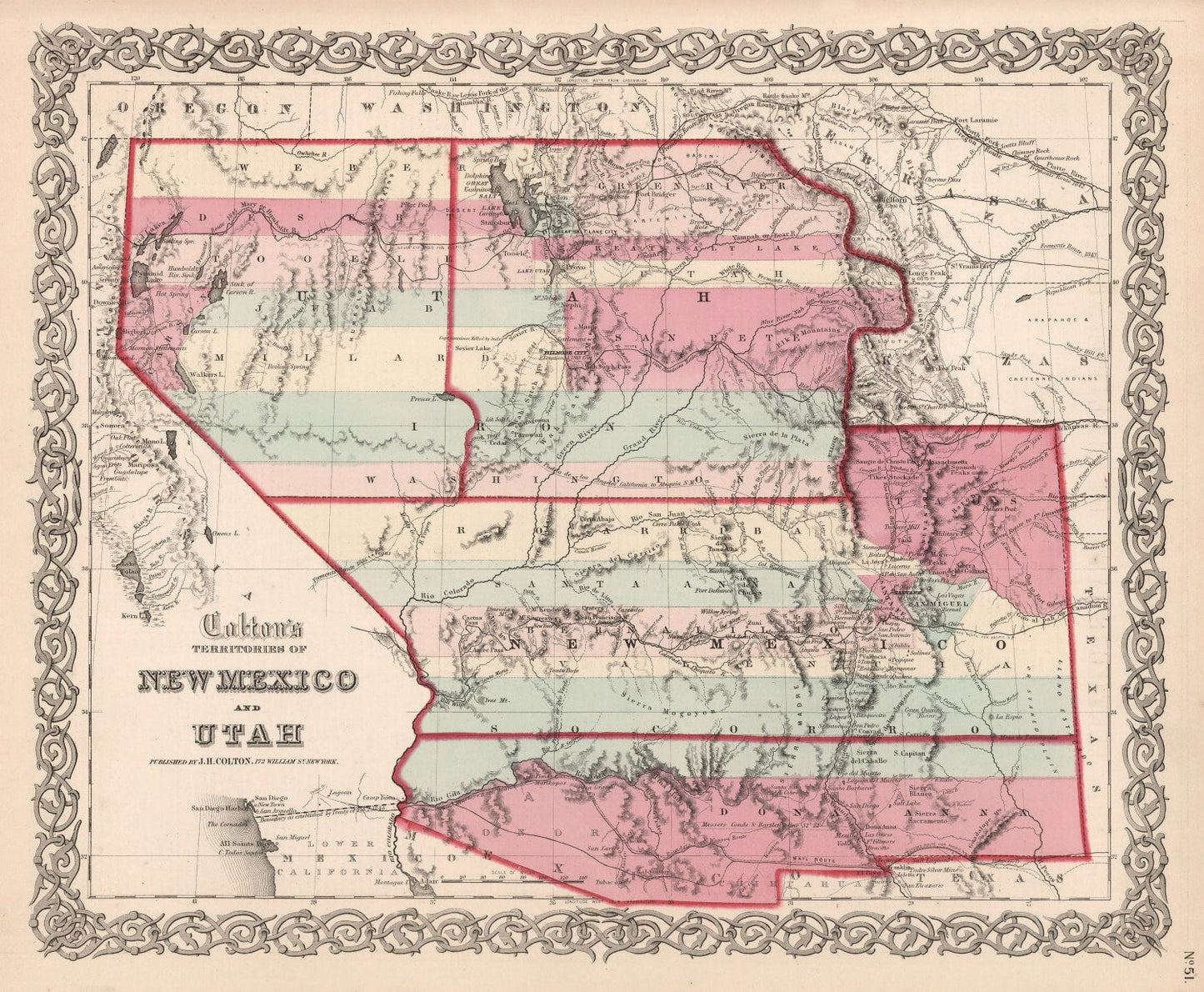 Vintage Map of New Mexico and Utah, 1861