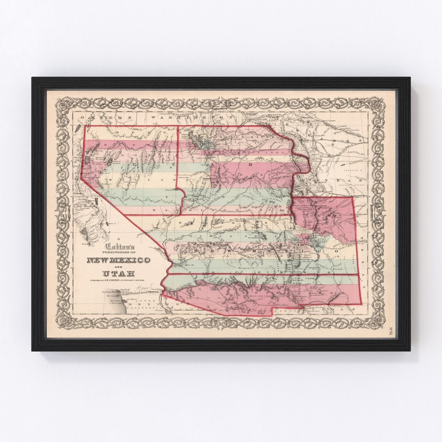 Vintage map of New Mexico and Utah territories, 1861