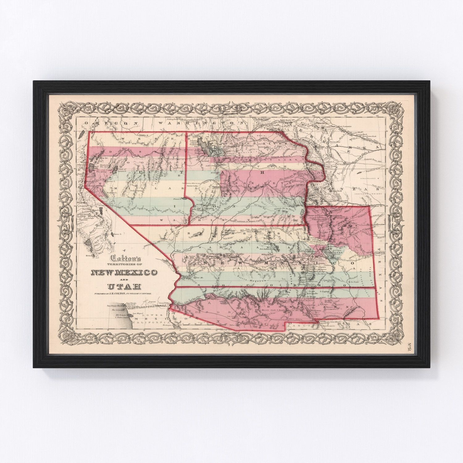 Vintage map of New Mexico and Utah territories, 1861