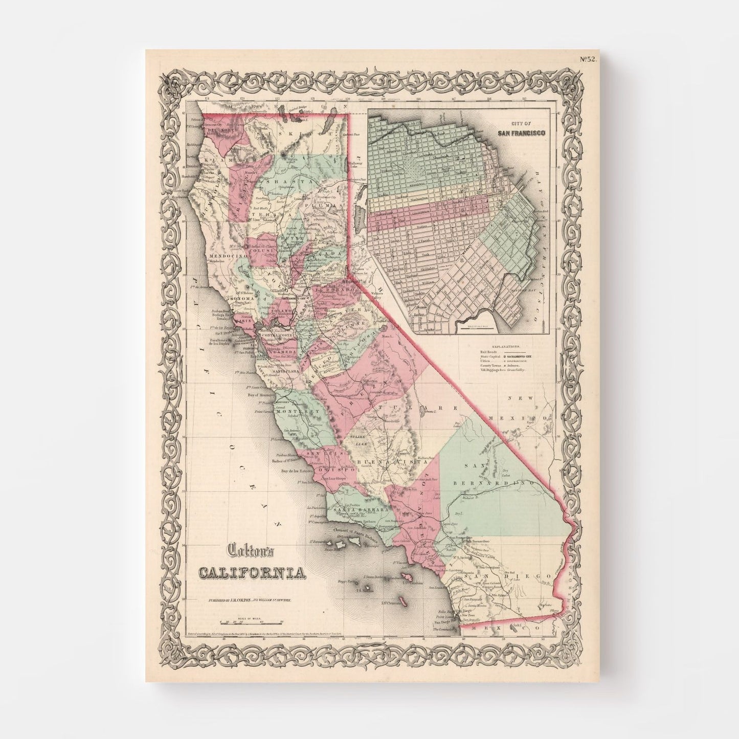 Vintage Map of California, 1861 | Wall Art