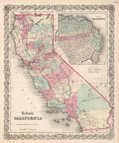 Vintage Map of California, 1861 | Wall Art