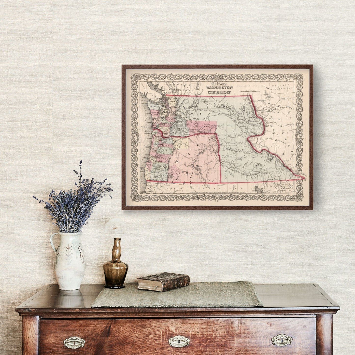 Vintage Map of Washington and Oregon, 1861