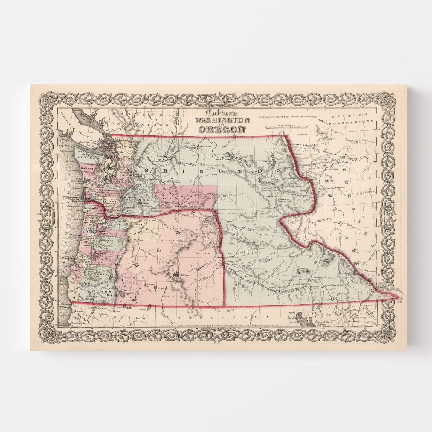 Vintage Map of Washington and Oregon, 1861