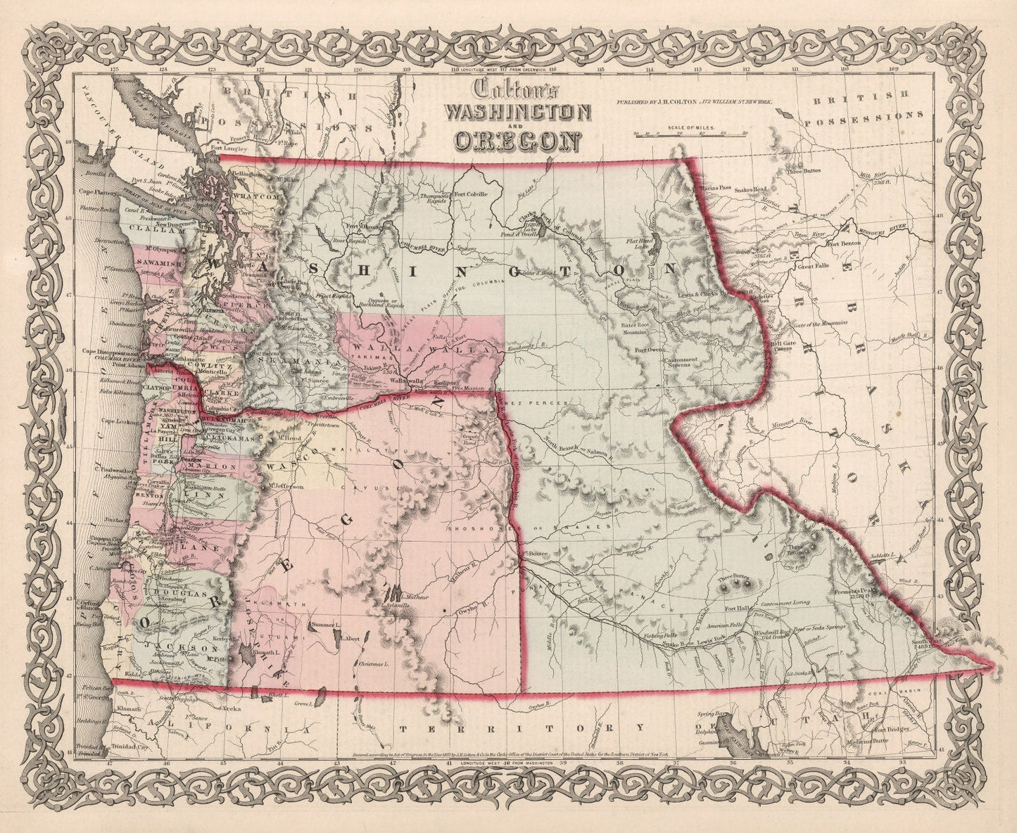 Vintage Map of Washington and Oregon, 1861