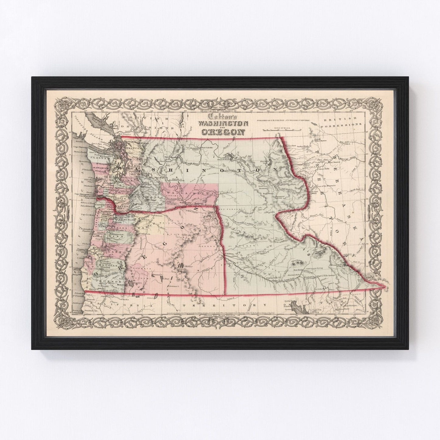 Vintage map of Washington and Oregon Territory, 1861, Pacific Northwest, digitally restored