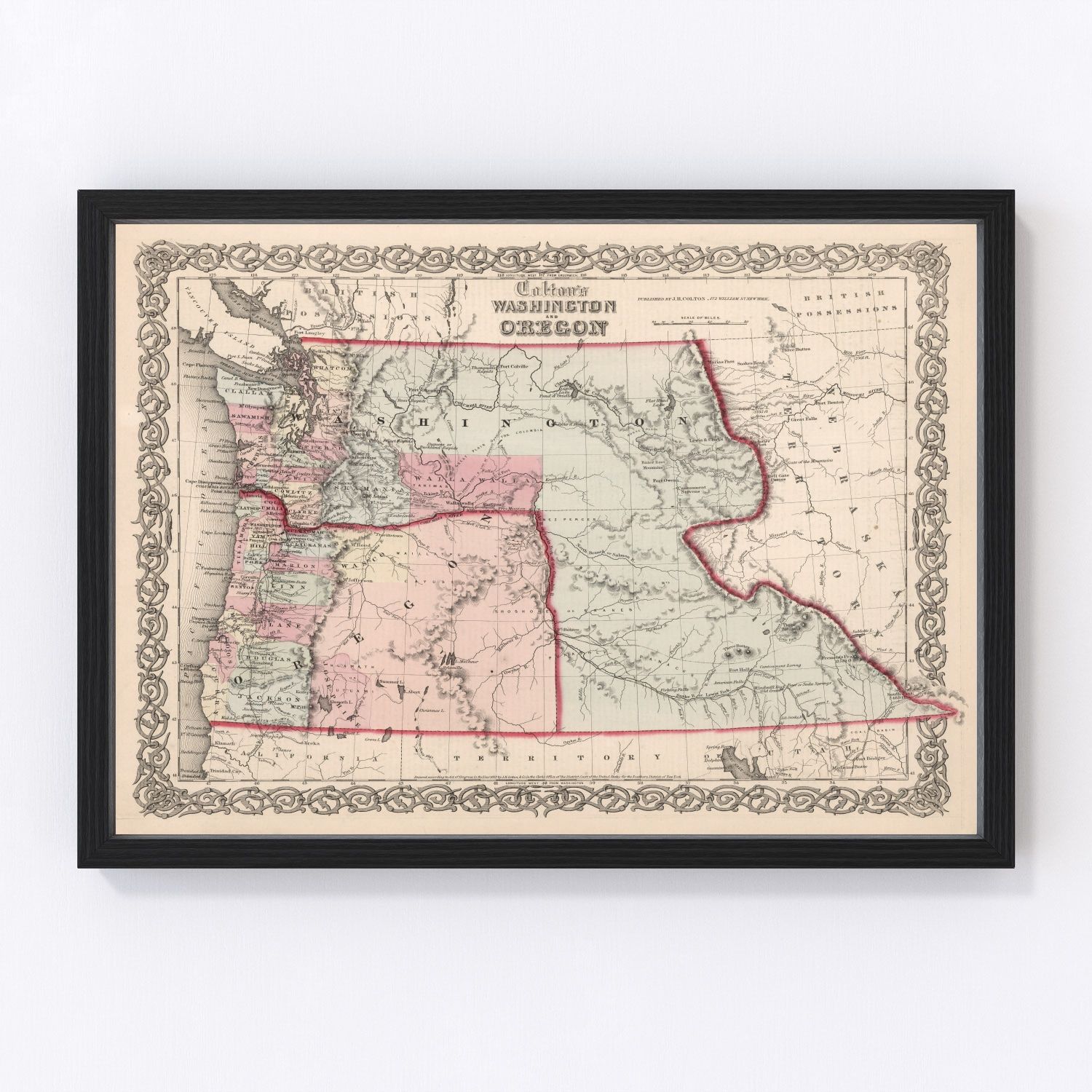 Vintage map of Washington and Oregon Territory, 1861, Pacific Northwest, digitally restored