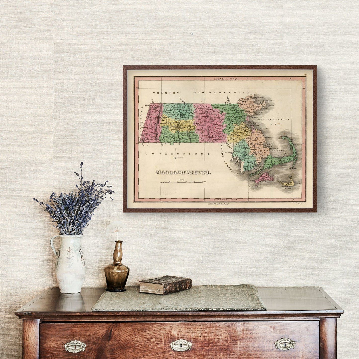 Vintage Map of Massachusetts, 1824