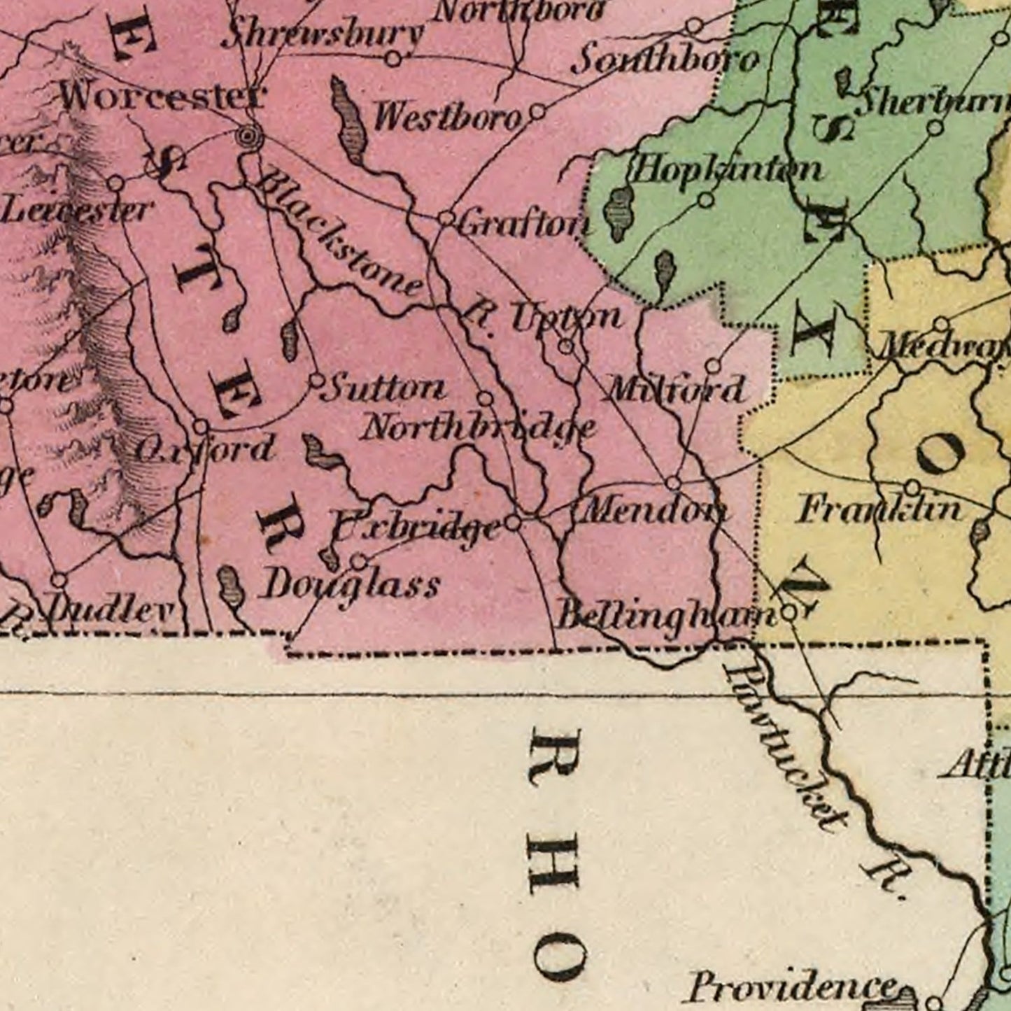 Vintage Map of Massachusetts, 1824