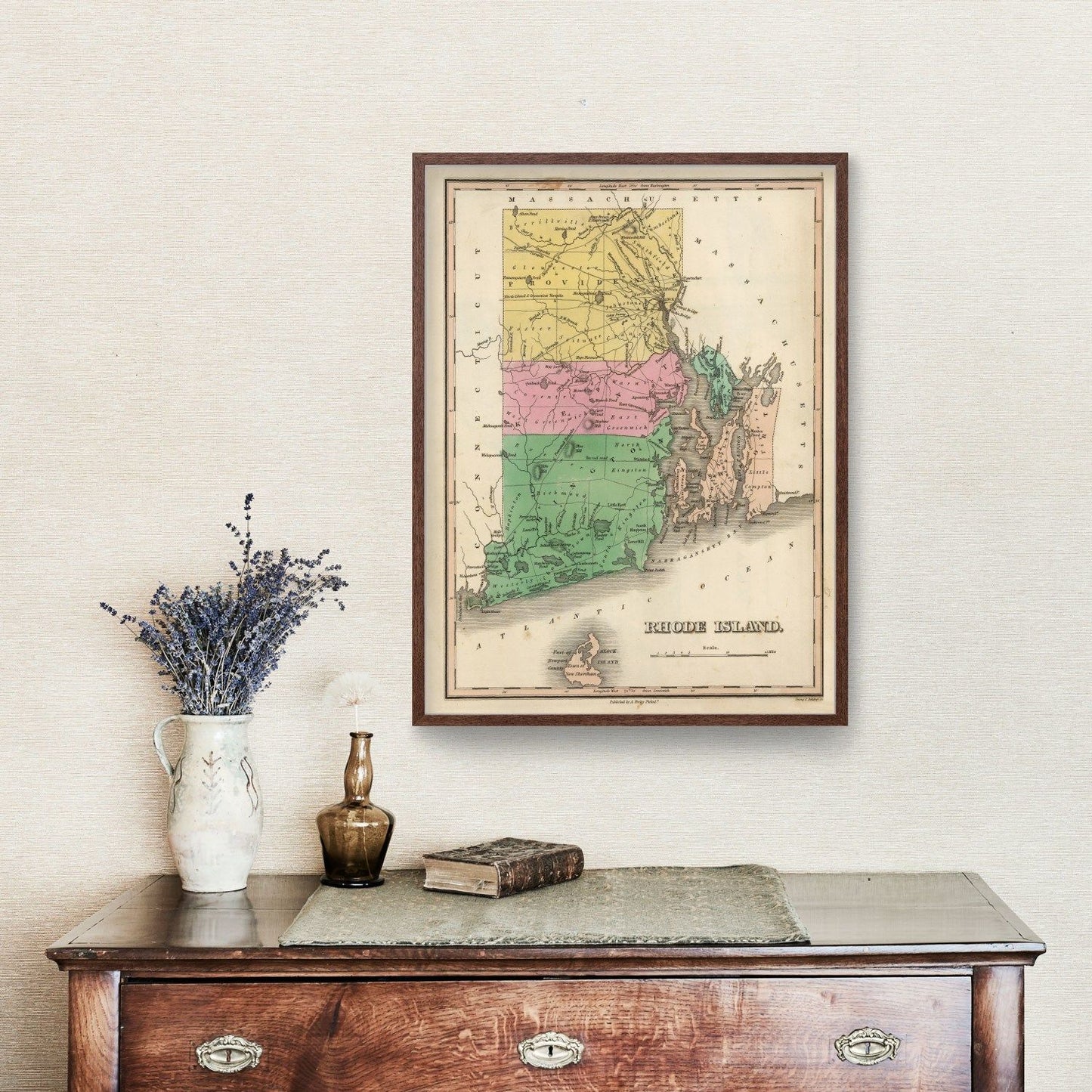 Vintage Map of Rhode Island, 1824