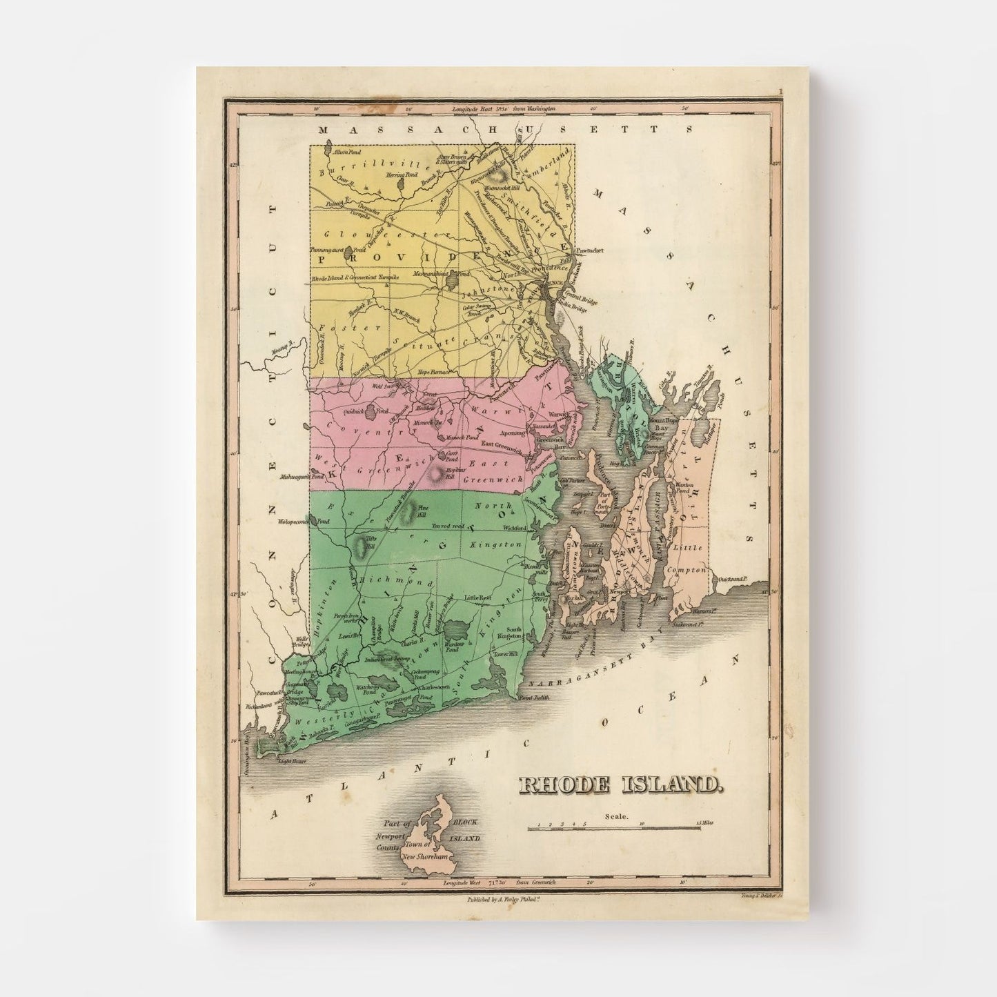 Vintage Map of Rhode Island, 1824
