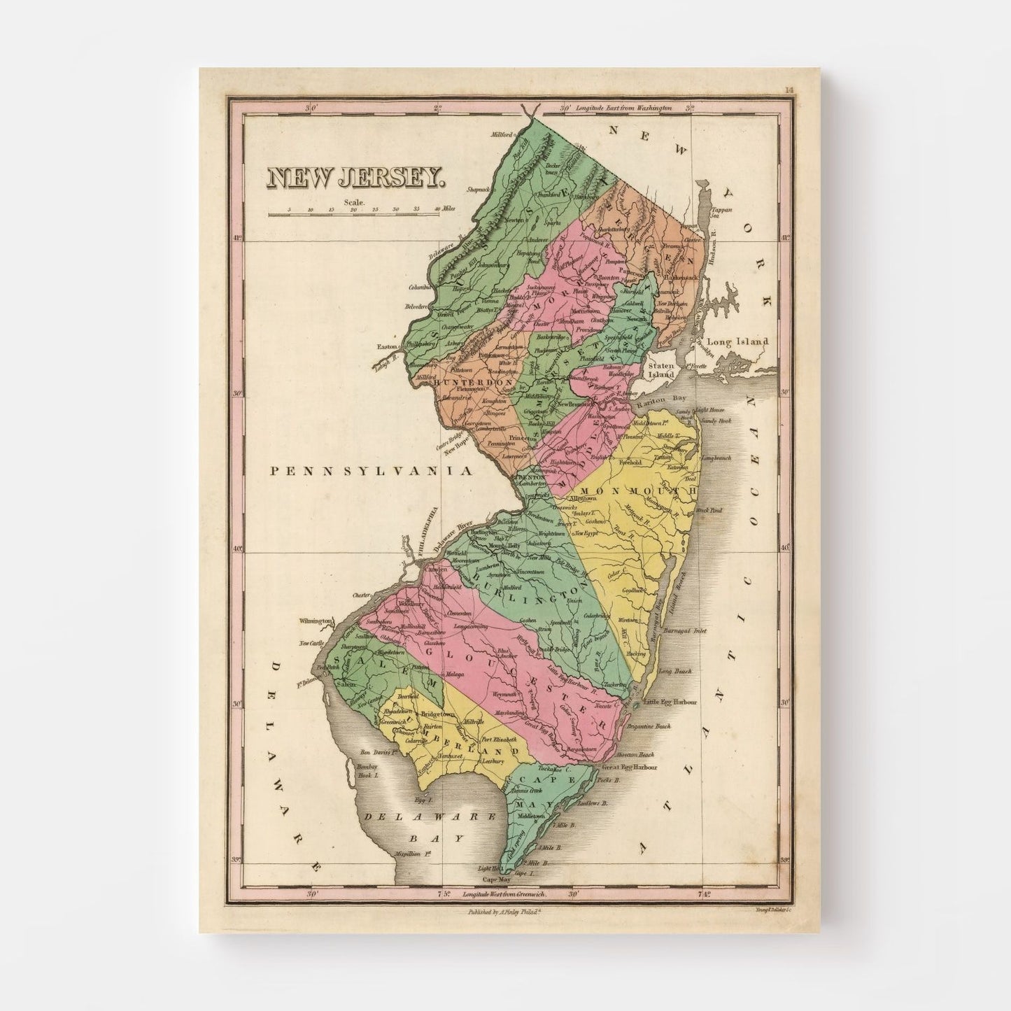 Vintage Map of New Jersey, 1824