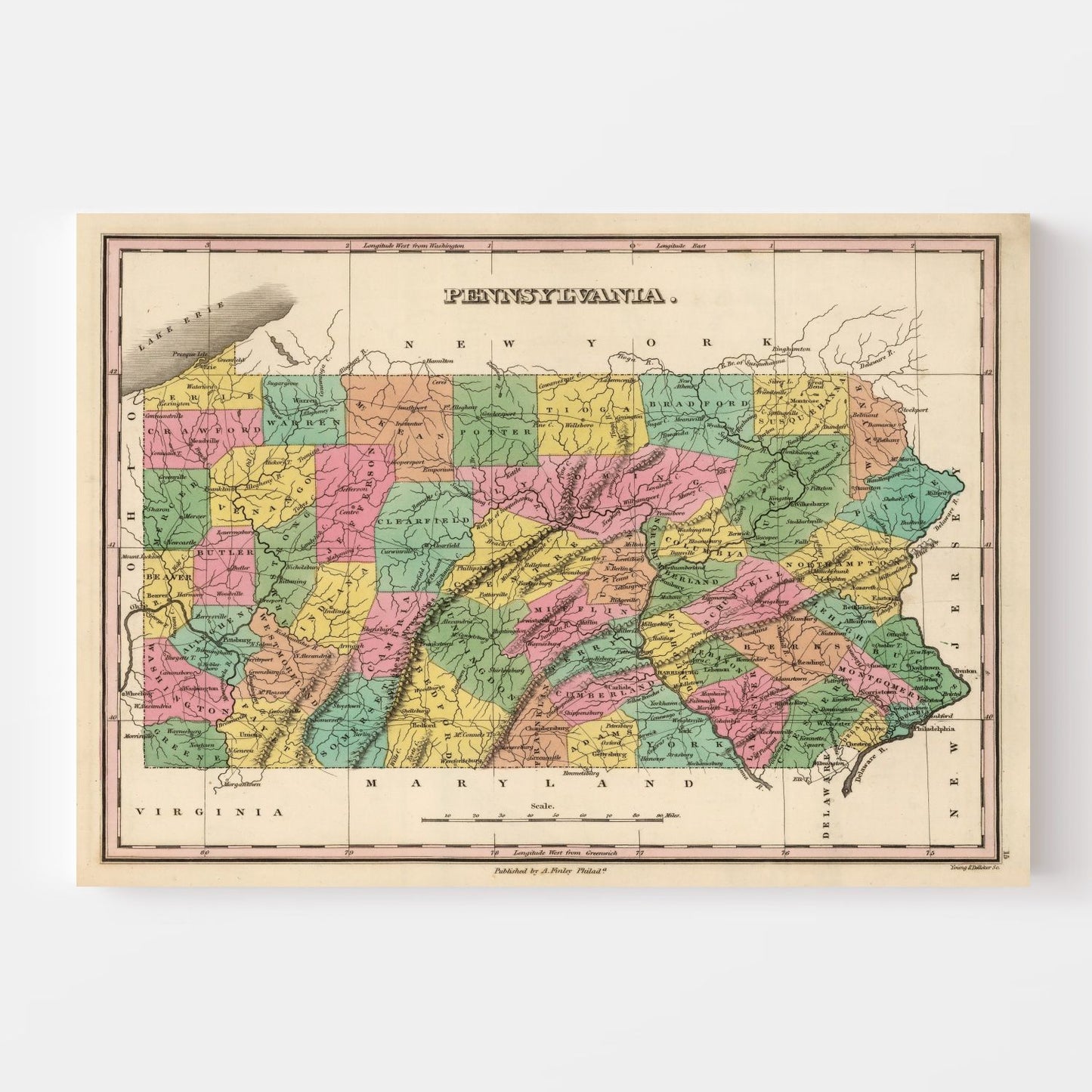 Vintage Map of Pennsylvania, 1824