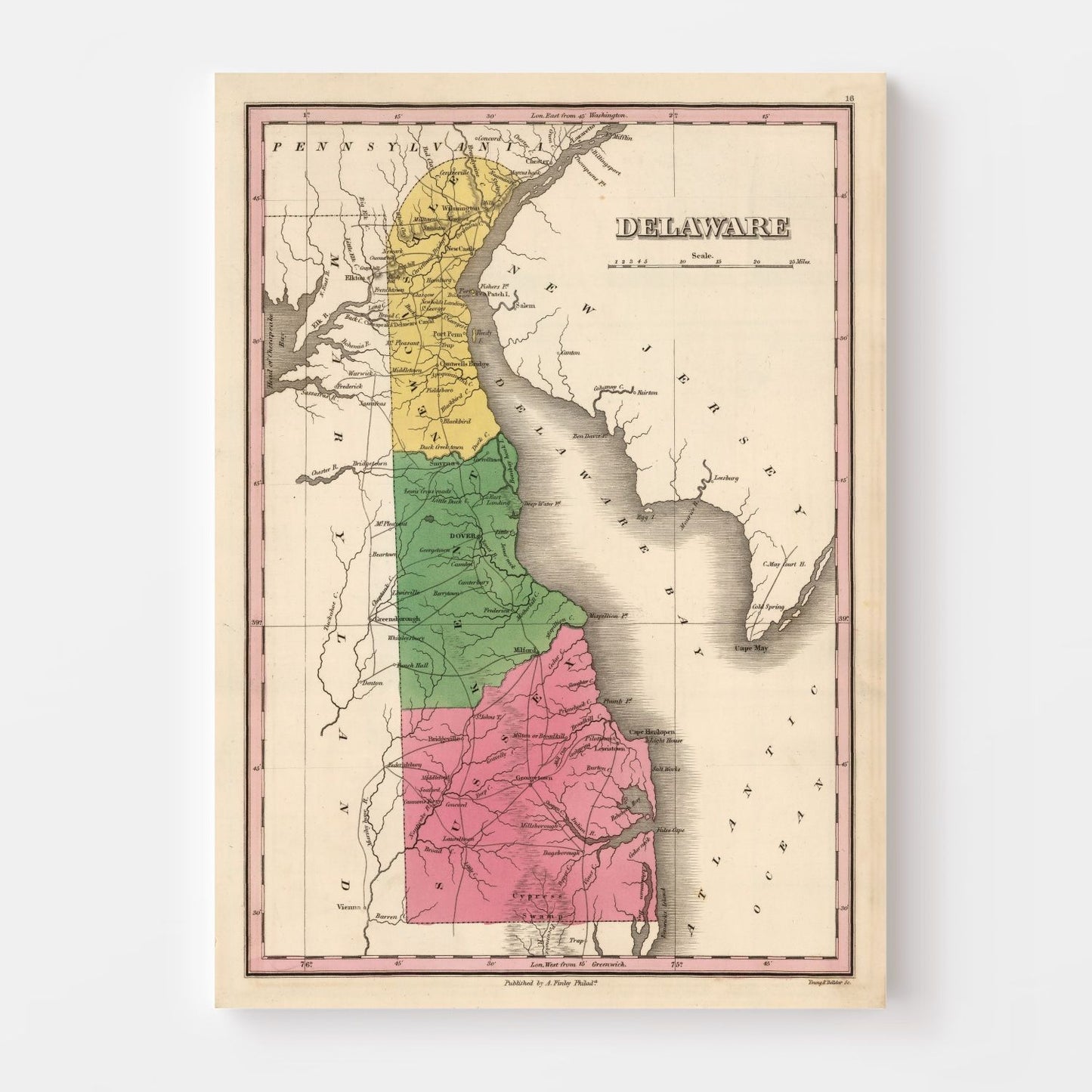 Vintage Map of Delaware, 1824