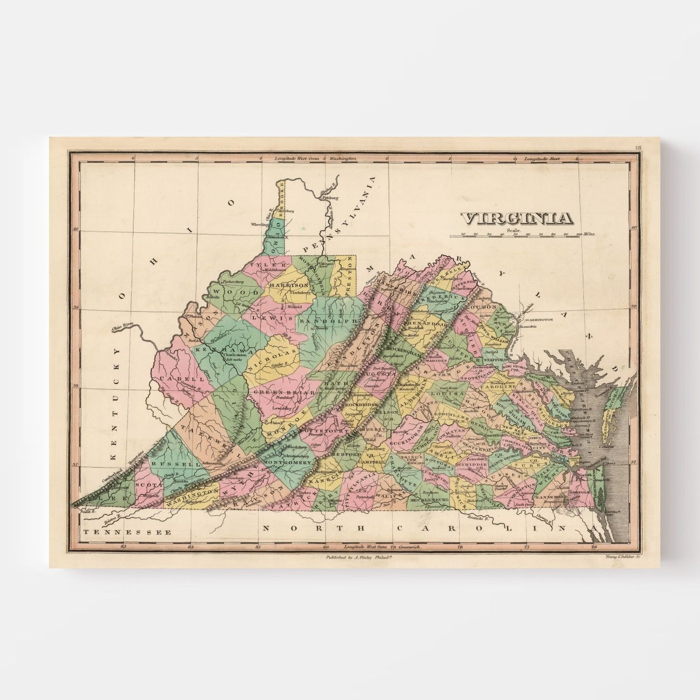 Vintage Map of Virginia, 1824