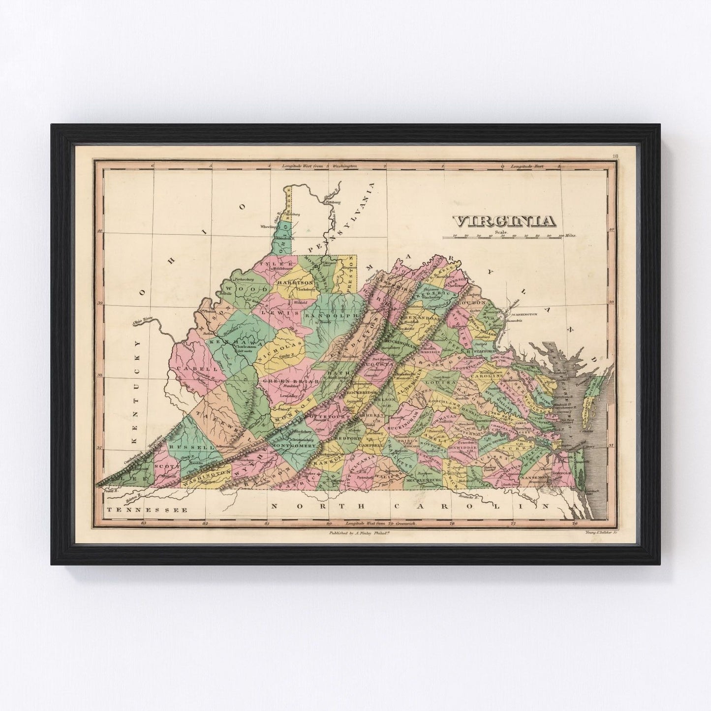 Vintage map of Virginia, 1824, digitally restored
