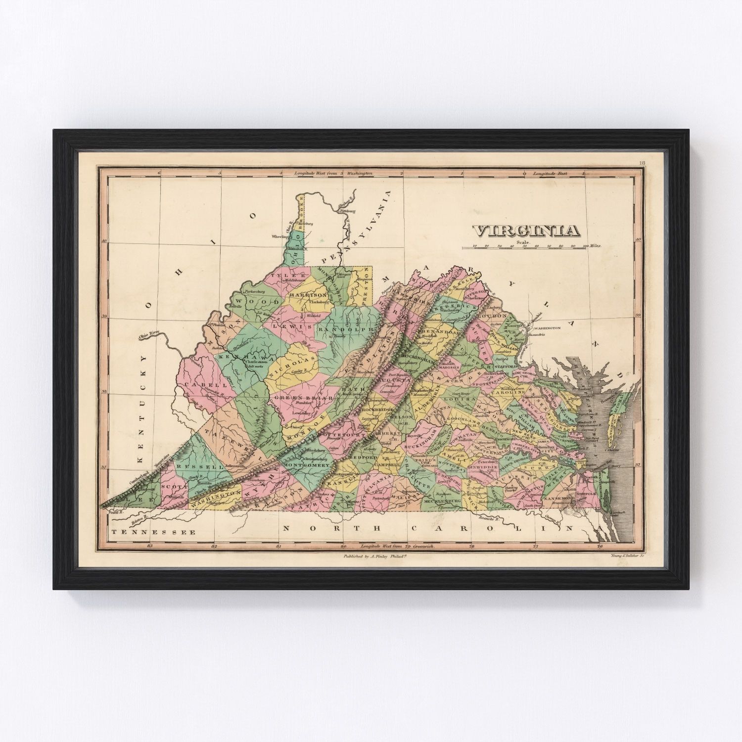 Vintage map of Virginia, 1824, digitally restored