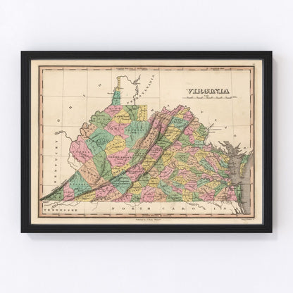 Vintage map of Virginia, 1824, digitally restored