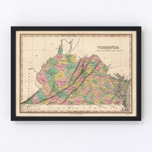 Vintage map of Virginia, 1824, digitally restored