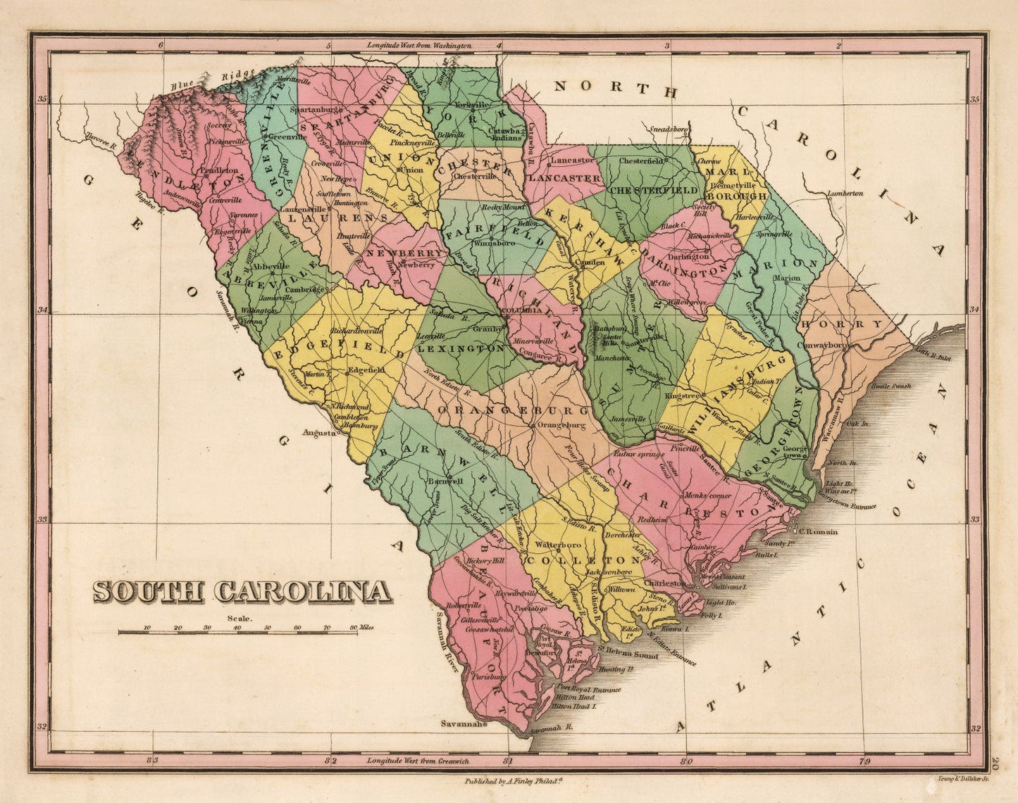 Vintage Map of South Carolina, 1824